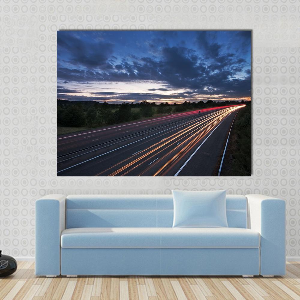 Traffic On The Move At Dusk On The M40 Motorway In England Canvas Wall Art-1 Piece-Gallery Wrap-48" x 32"-Tiaracle