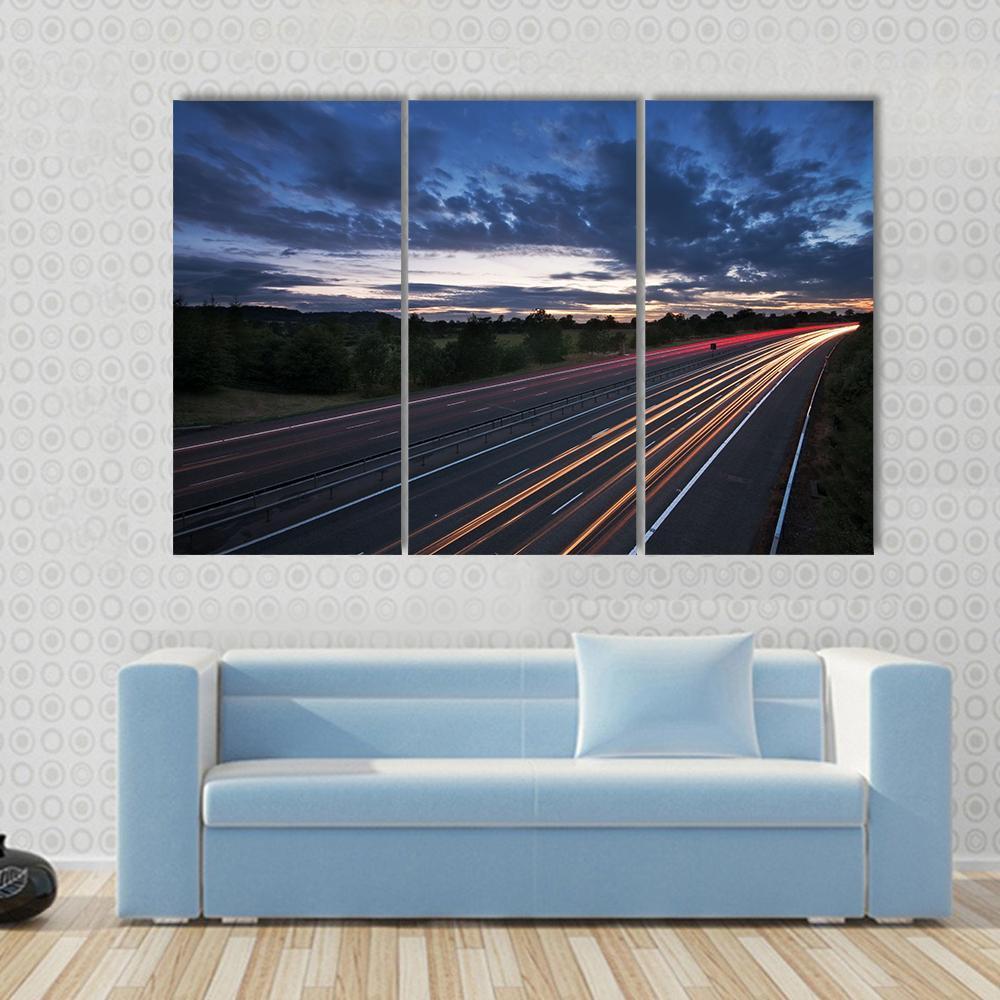 Traffic On The Move At Dusk On The M40 Motorway In England Canvas Wall Art-3 Horizontal-Gallery Wrap-37" x 24"-Tiaracle