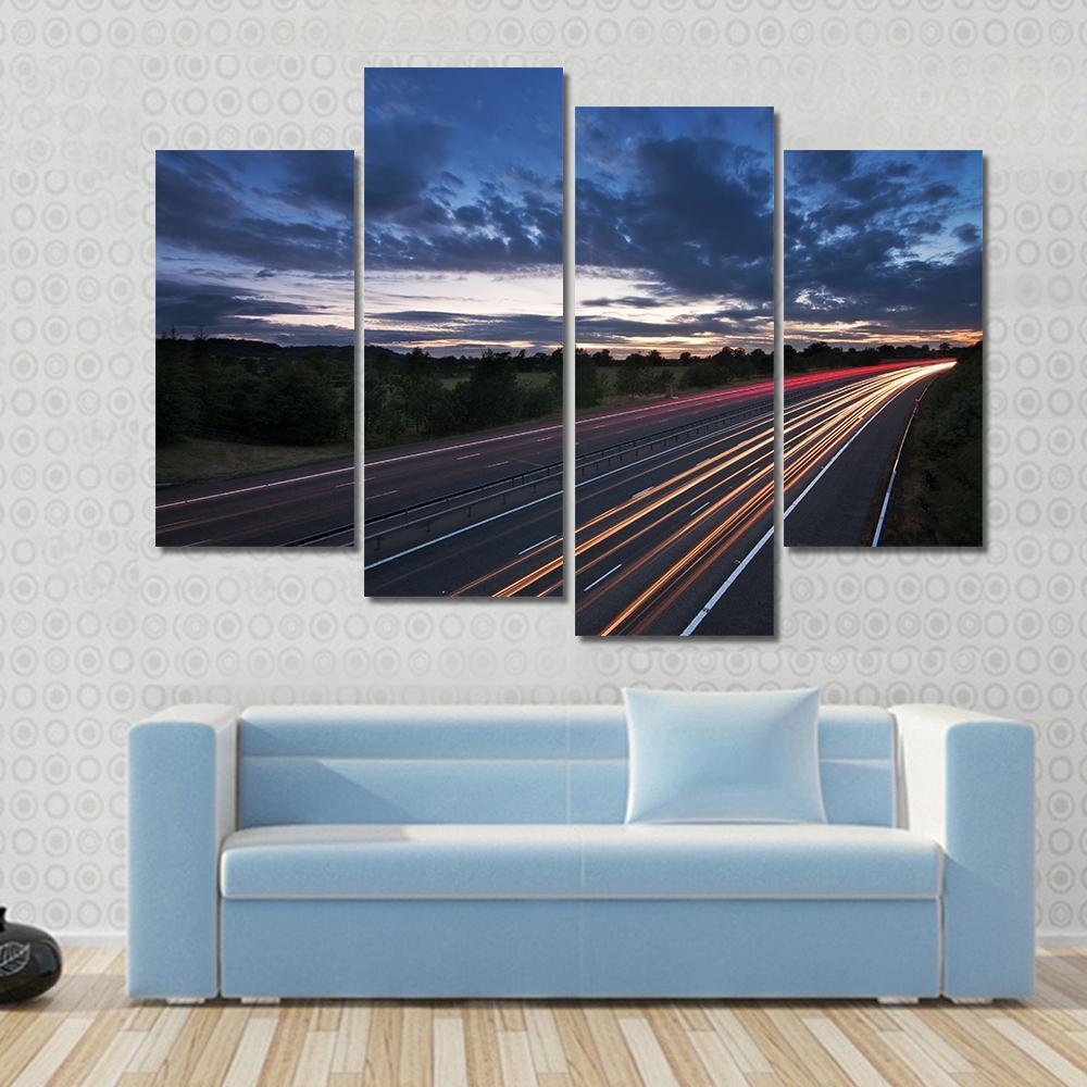 Traffic On The Move At Dusk On The M40 Motorway In England Canvas Wall Art-4 Pop-Gallery Wrap-50" x 32"-Tiaracle