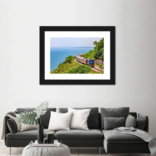 Train On The Railway Near Fangshan Station In Pingtung Taiwan Canvas Wall Art-1 Piece-Framed Print-20" x 16"-Tiaracle