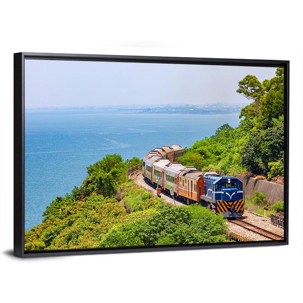 Train On The Railway Near Fangshan Station In Pingtung Taiwan Canvas Wall Art-3 Horizontal-Gallery Wrap-25" x 16"-Tiaracle