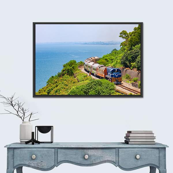 Train On The Railway Near Fangshan Station In Pingtung Taiwan Canvas Wall Art-3 Horizontal-Gallery Wrap-25" x 16"-Tiaracle