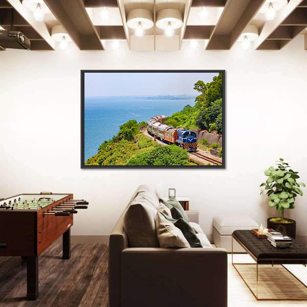 Train On The Railway Near Fangshan Station In Pingtung Taiwan Canvas Wall Art-3 Horizontal-Gallery Wrap-25" x 16"-Tiaracle