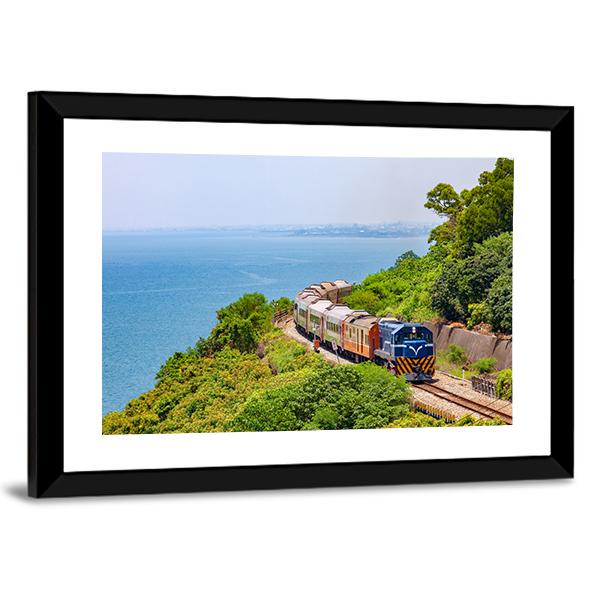 Train On The Railway Near Fangshan Station In Pingtung Taiwan Canvas Wall Art-3 Horizontal-Gallery Wrap-25" x 16"-Tiaracle