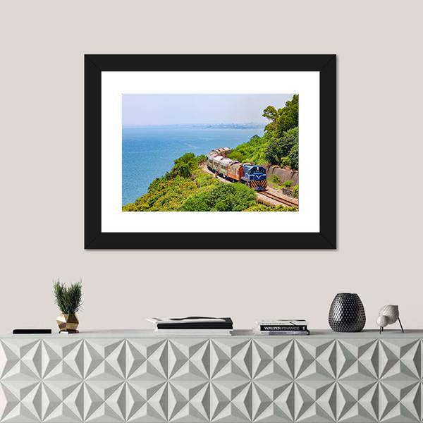 Train On The Railway Near Fangshan Station In Pingtung Taiwan Canvas Wall Art-3 Horizontal-Gallery Wrap-25" x 16"-Tiaracle