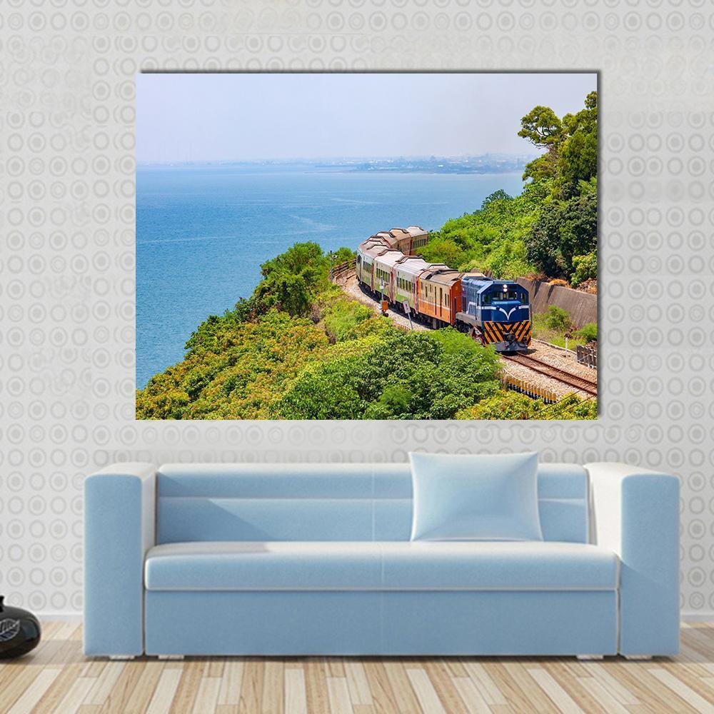 Train On The Railway Near Fangshan Station In Pingtung Taiwan Canvas Wall Art-1 Piece-Gallery Wrap-48" x 32"-Tiaracle