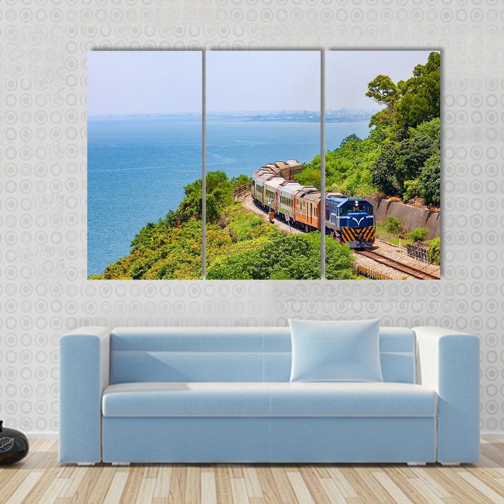 Train On The Railway Near Fangshan Station In Pingtung Taiwan Canvas Wall Art-3 Horizontal-Gallery Wrap-37" x 24"-Tiaracle