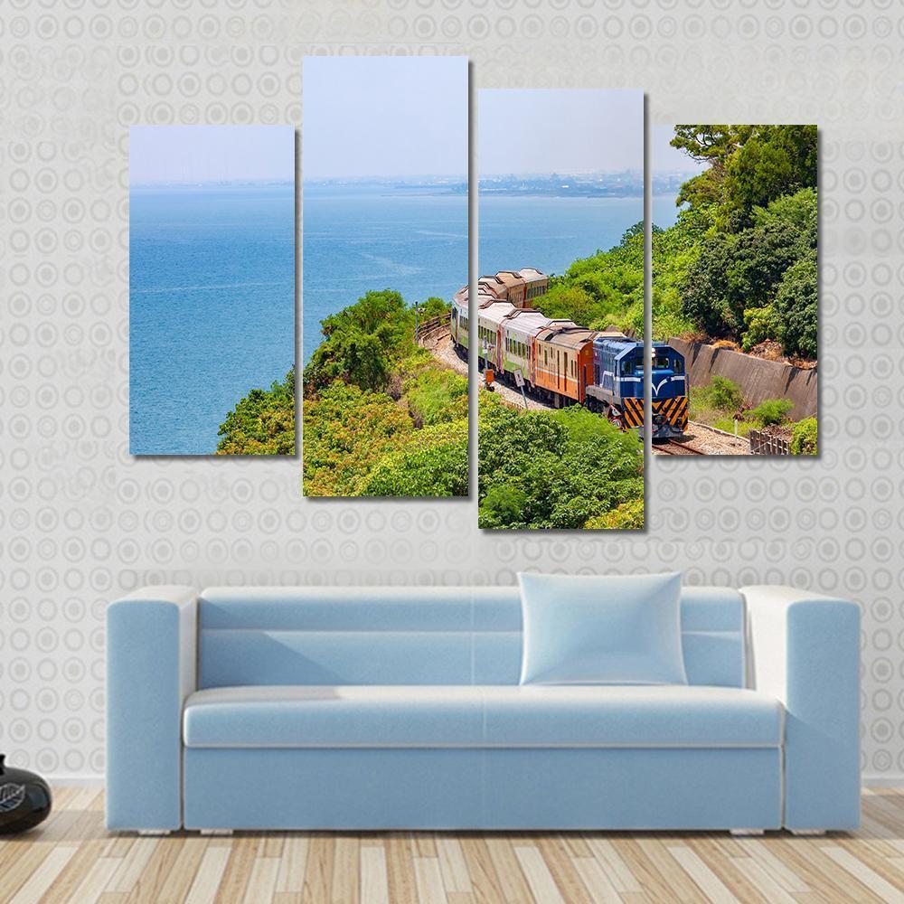 Train On The Railway Near Fangshan Station In Pingtung Taiwan Canvas Wall Art-4 Pop-Gallery Wrap-50" x 32"-Tiaracle