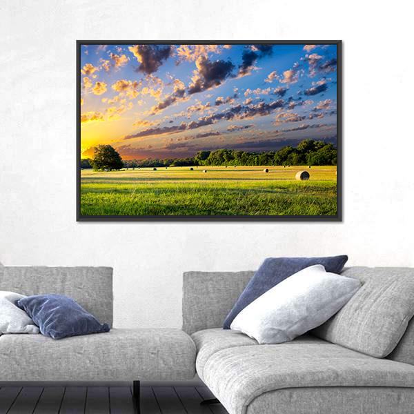Tranquil Texas Meadow At Sunrise Canvas Wall Art-1 Piece-Floating Frame-24" x 16"-Tiaracle