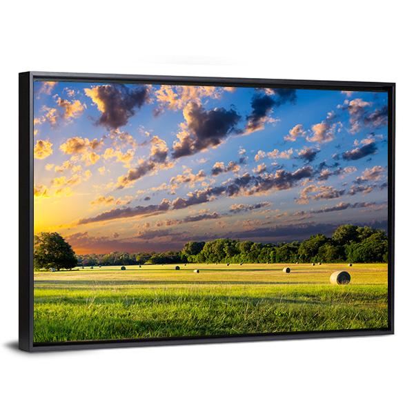 Tranquil Texas Meadow At Sunrise Canvas Wall Art-3 Horizontal-Gallery Wrap-25" x 16"-Tiaracle