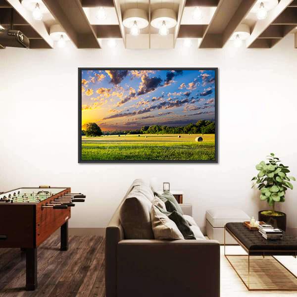 Tranquil Texas Meadow At Sunrise Canvas Wall Art-3 Horizontal-Gallery Wrap-25" x 16"-Tiaracle