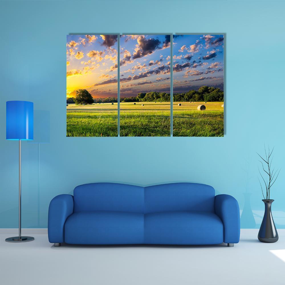 Tranquil Texas Meadow At Sunrise Canvas Wall Art-3 Horizontal-Gallery Wrap-37" x 24"-Tiaracle