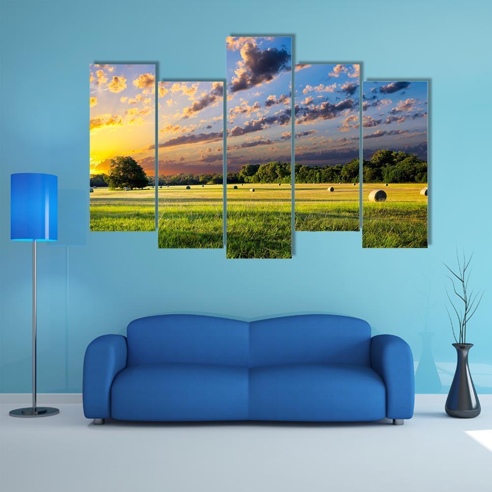Tranquil Texas Meadow At Sunrise Canvas Wall Art-5 Pop-Gallery Wrap-47" x 32"-Tiaracle