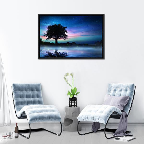 Tree At Starry Night Canvas Wall Art-3 Horizontal-Gallery Wrap-25" x 16"-Tiaracle