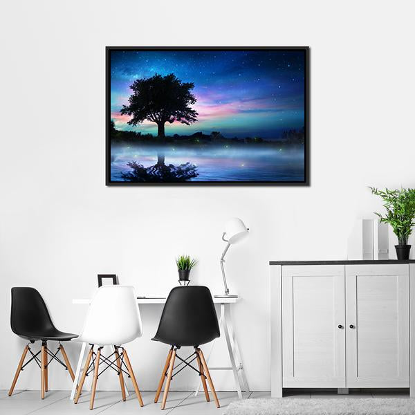 Tree At Starry Night Canvas Wall Art-3 Horizontal-Gallery Wrap-25" x 16"-Tiaracle