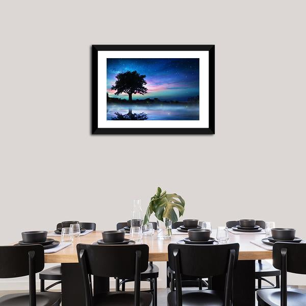 Tree At Starry Night Canvas Wall Art-3 Horizontal-Gallery Wrap-25" x 16"-Tiaracle