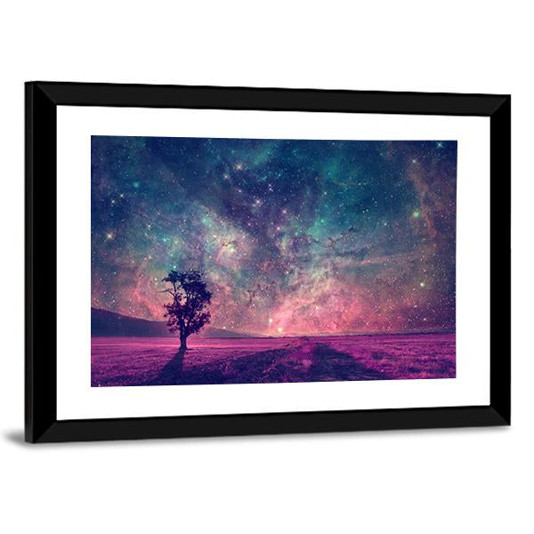Tree In Purple Field Canvas Wall Art-3 Horizontal-Gallery Wrap-25" x 16"-Tiaracle