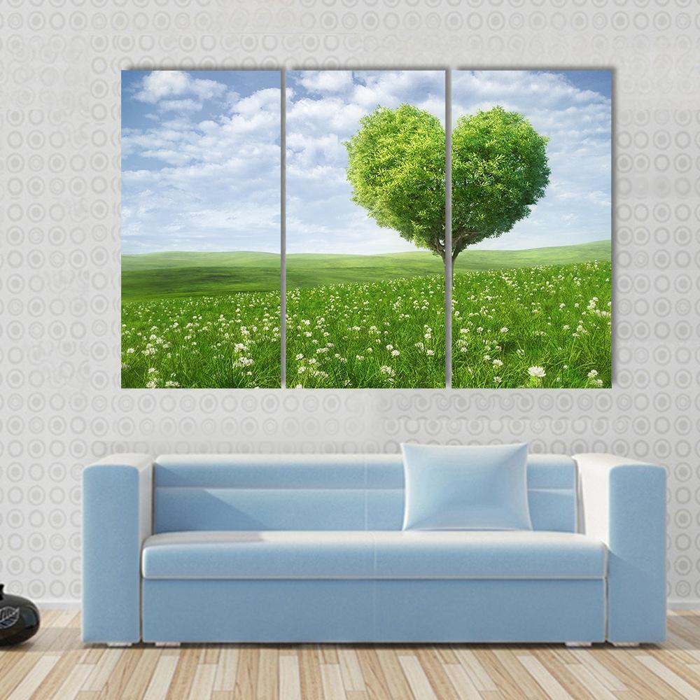 Tree In The Shape Of Heart Under Cloudy Sky Canvas Wall Art-3 Horizontal-Gallery Wrap-37" x 24"-Tiaracle