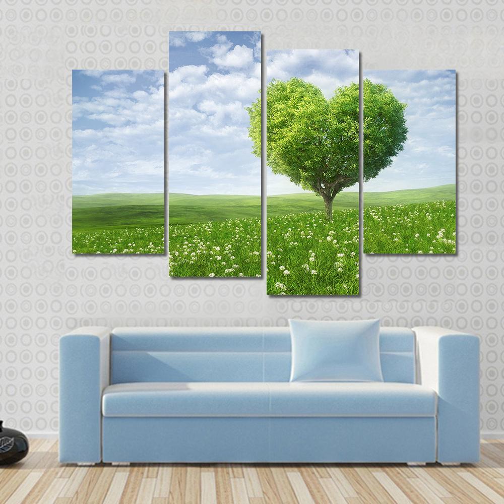 Tree In The Shape Of Heart Under Cloudy Sky Canvas Wall Art-4 Pop-Gallery Wrap-50" x 32"-Tiaracle