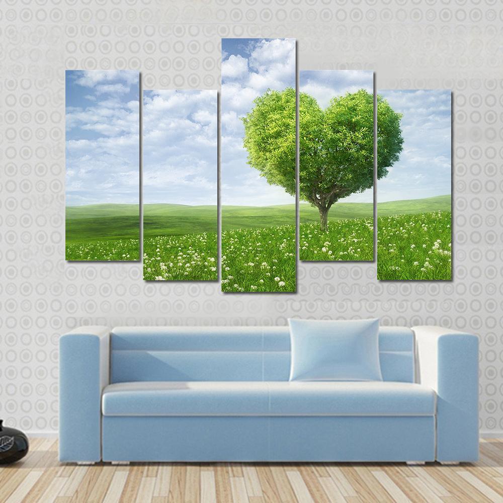 Tree In The Shape Of Heart Under Cloudy Sky Canvas Wall Art-5 Pop-Gallery Wrap-47" x 32"-Tiaracle