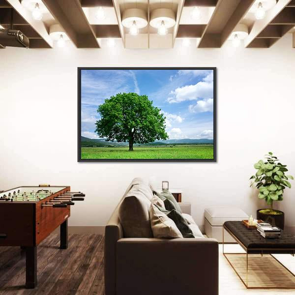 Tree On Green Field Canvas Wall Art-3 Horizontal-Gallery Wrap-25" x 16"-Tiaracle