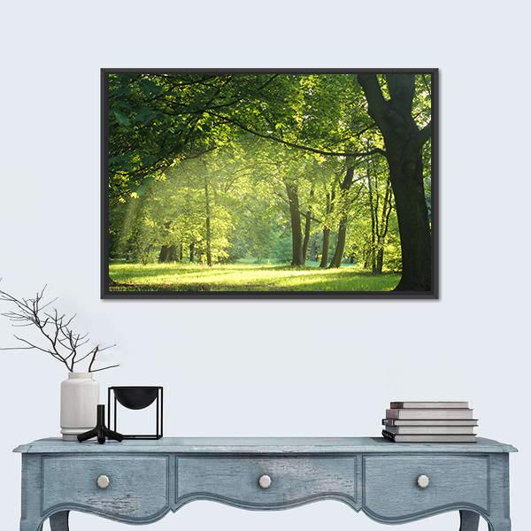 Trees In A Summer Forest Canvas Wall Art-3 Horizontal-Gallery Wrap-25" x 16"-Tiaracle