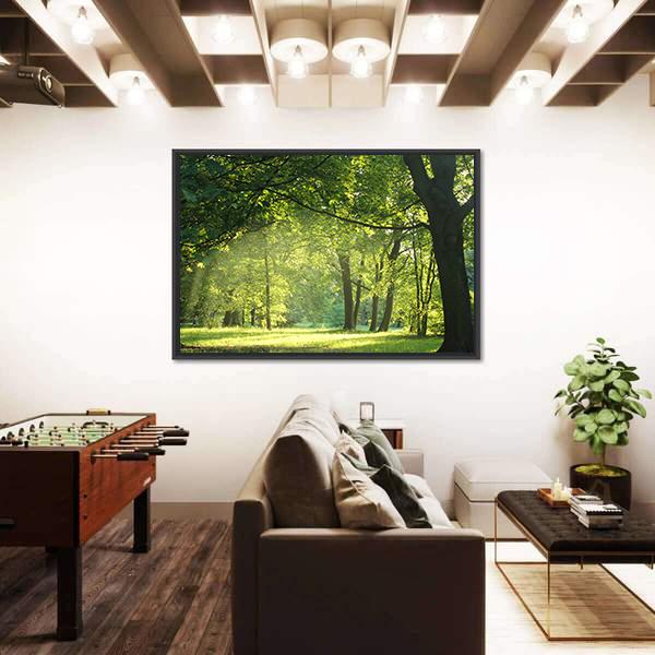 Trees In A Summer Forest Canvas Wall Art-3 Horizontal-Gallery Wrap-25" x 16"-Tiaracle