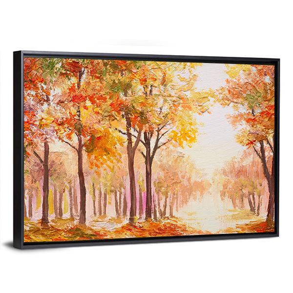 Trees In Colorful Autumn Forest Canvas Wall Art-3 Horizontal-Gallery Wrap-25" x 16"-Tiaracle