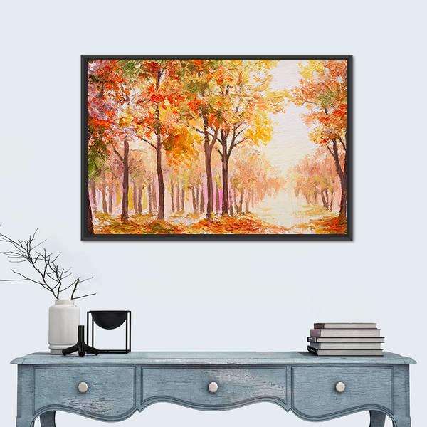Trees In Colorful Autumn Forest Canvas Wall Art-3 Horizontal-Gallery Wrap-25" x 16"-Tiaracle