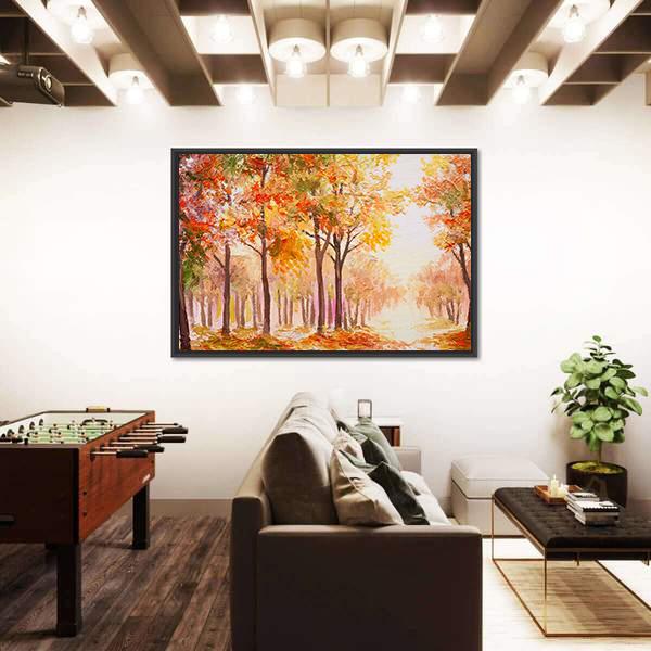 Trees In Colorful Autumn Forest Canvas Wall Art-3 Horizontal-Gallery Wrap-25" x 16"-Tiaracle
