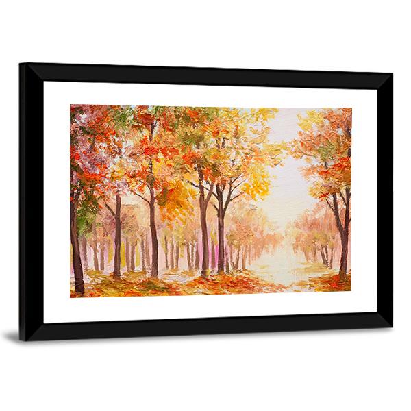 Trees In Colorful Autumn Forest Canvas Wall Art-3 Horizontal-Gallery Wrap-25" x 16"-Tiaracle