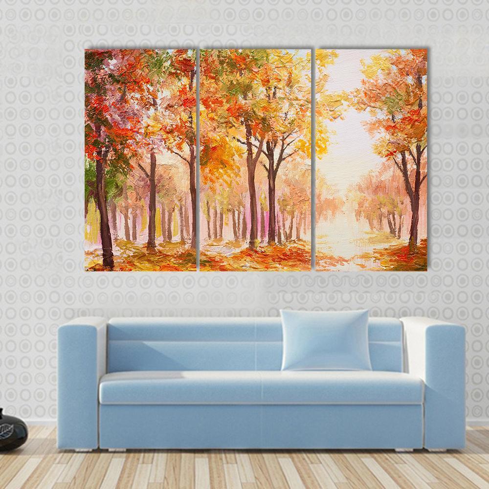 Trees In Colorful Autumn Forest Canvas Wall Art-3 Horizontal-Gallery Wrap-37" x 24"-Tiaracle