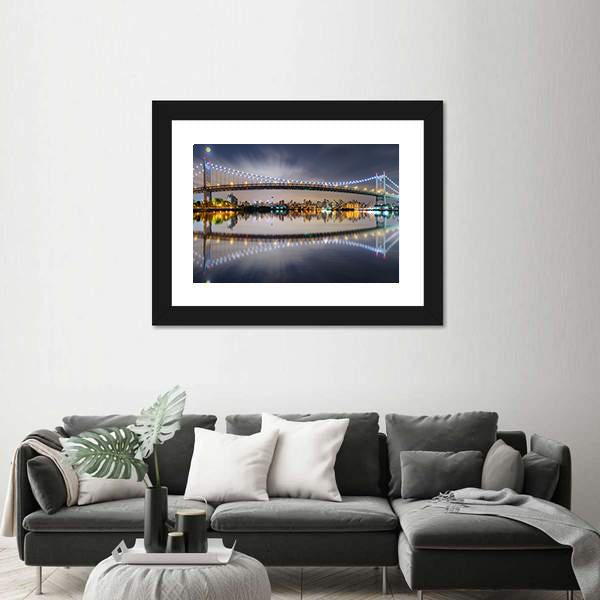 Triboro Bridge At Night Canvas Wall Art-1 Piece-Framed Print-20" x 16"-Tiaracle