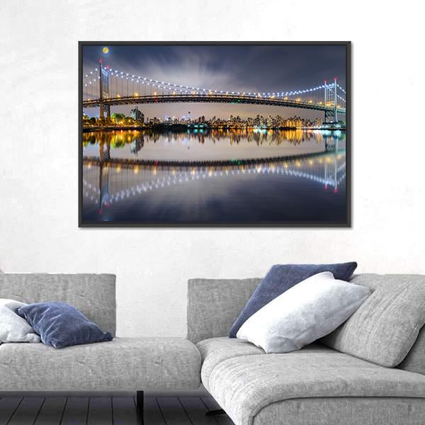 Triboro Bridge At Night Canvas Wall Art-1 Piece-Floating Frame-24" x 16"-Tiaracle