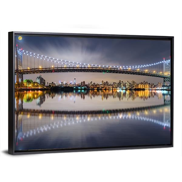 Triboro Bridge At Night Canvas Wall Art-3 Horizontal-Gallery Wrap-25" x 16"-Tiaracle