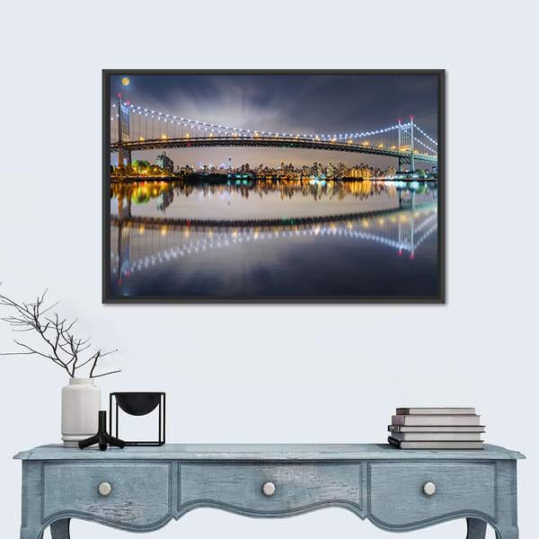 Triboro Bridge At Night Canvas Wall Art-3 Horizontal-Gallery Wrap-25" x 16"-Tiaracle