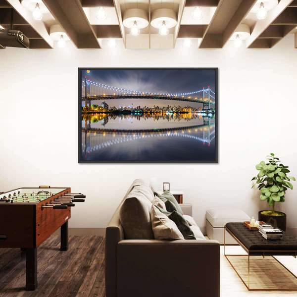 Triboro Bridge At Night Canvas Wall Art-3 Horizontal-Gallery Wrap-25" x 16"-Tiaracle