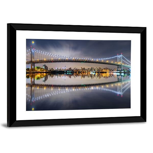 Triboro Bridge At Night Canvas Wall Art-3 Horizontal-Gallery Wrap-25" x 16"-Tiaracle