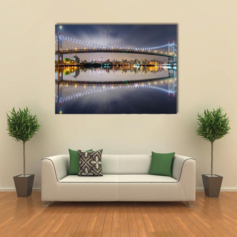 Triboro Bridge At Night Canvas Wall Art-1 Piece-Gallery Wrap-48" x 32"-Tiaracle