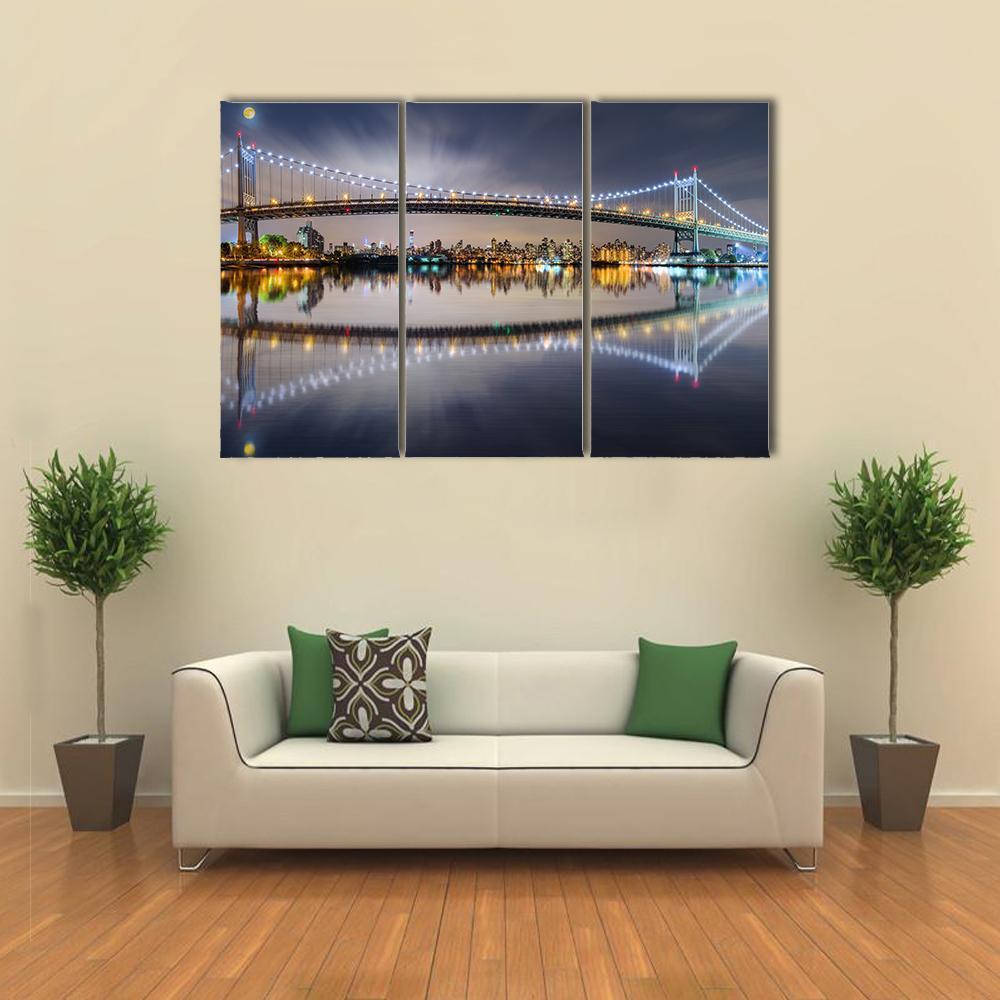 Triboro Bridge At Night Canvas Wall Art-3 Horizontal-Gallery Wrap-37" x 24"-Tiaracle