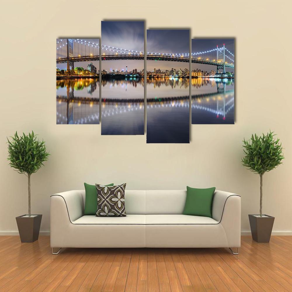 Triboro Bridge At Night Canvas Wall Art-4 Pop-Gallery Wrap-50" x 32"-Tiaracle