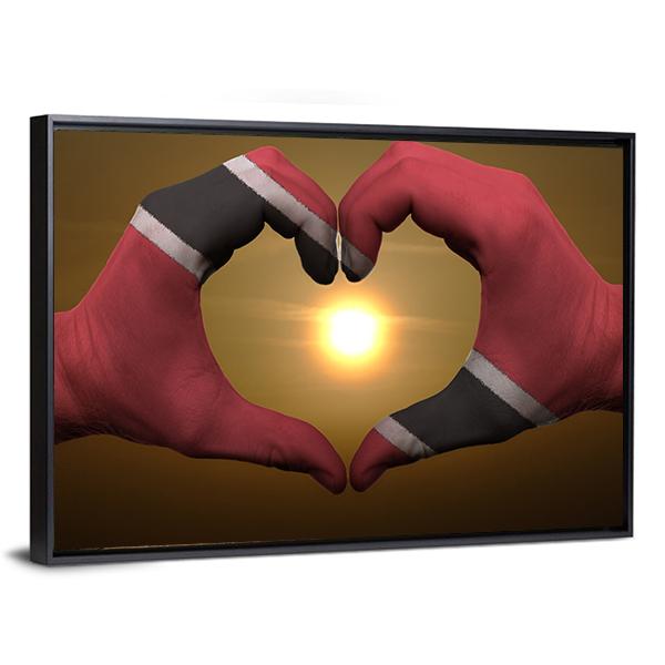 Trinidad & Tobago Flag On Hands Canvas Wall Art-3 Horizontal-Gallery Wrap-25" x 16"-Tiaracle