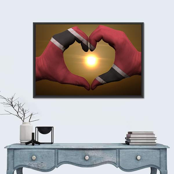 Trinidad & Tobago Flag On Hands Canvas Wall Art-3 Horizontal-Gallery Wrap-25" x 16"-Tiaracle