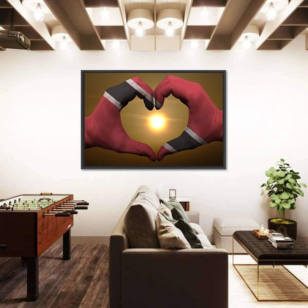 Trinidad & Tobago Flag On Hands Canvas Wall Art-3 Horizontal-Gallery Wrap-25" x 16"-Tiaracle