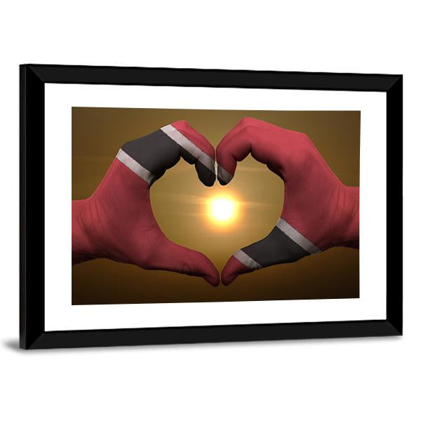 Trinidad & Tobago Flag On Hands Canvas Wall Art-3 Horizontal-Gallery Wrap-25" x 16"-Tiaracle