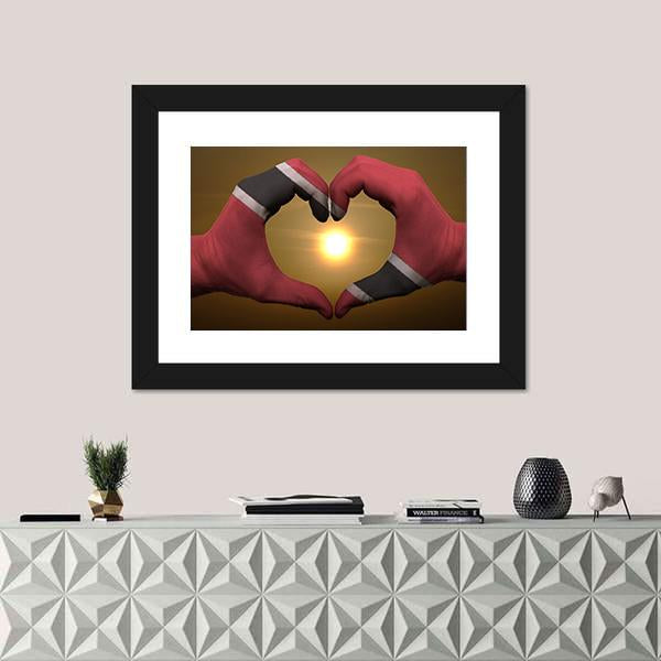 Trinidad & Tobago Flag On Hands Canvas Wall Art-3 Horizontal-Gallery Wrap-25" x 16"-Tiaracle
