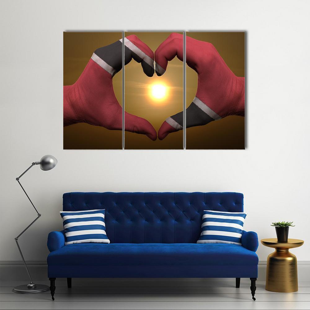 Trinidad & Tobago Flag On Hands Canvas Wall Art-3 Horizontal-Gallery Wrap-37" x 24"-Tiaracle