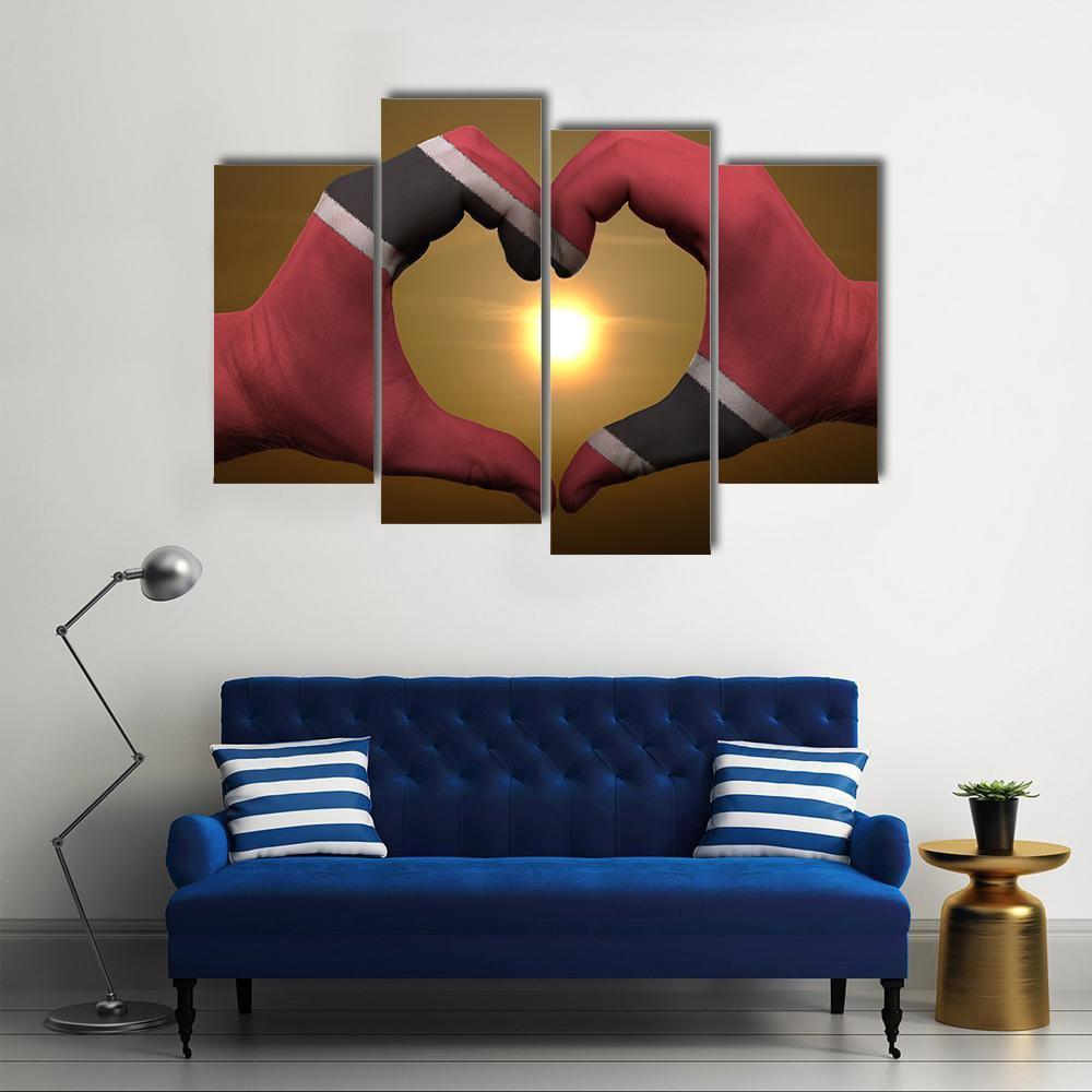 Trinidad & Tobago Flag On Hands Canvas Wall Art-4 Pop-Gallery Wrap-50" x 32"-Tiaracle