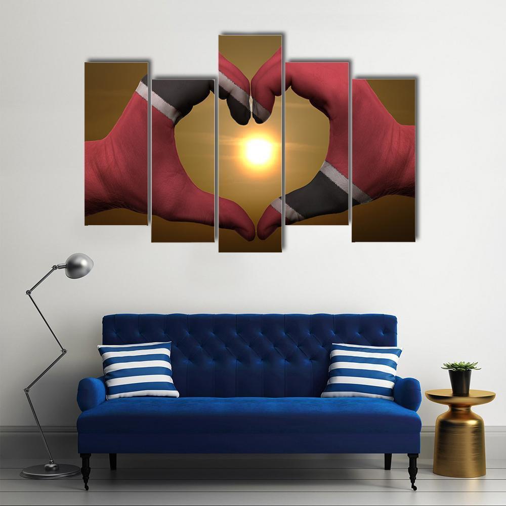 Trinidad & Tobago Flag On Hands Canvas Wall Art-5 Pop-Gallery Wrap-47" x 32"-Tiaracle