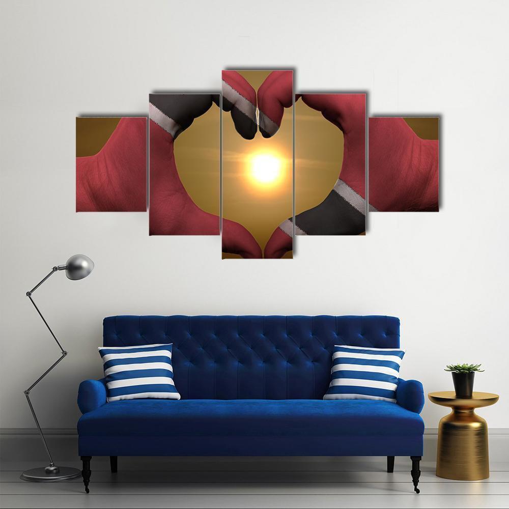 Trinidad & Tobago Flag On Hands Canvas Wall Art-5 Star-Gallery Wrap-62" x 32"-Tiaracle